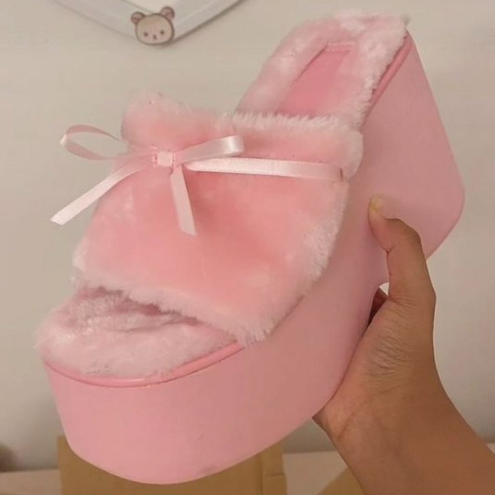 ISO DollsKill "Gift Of Glamour Fuzzy Platform Sandals" SIZE 9